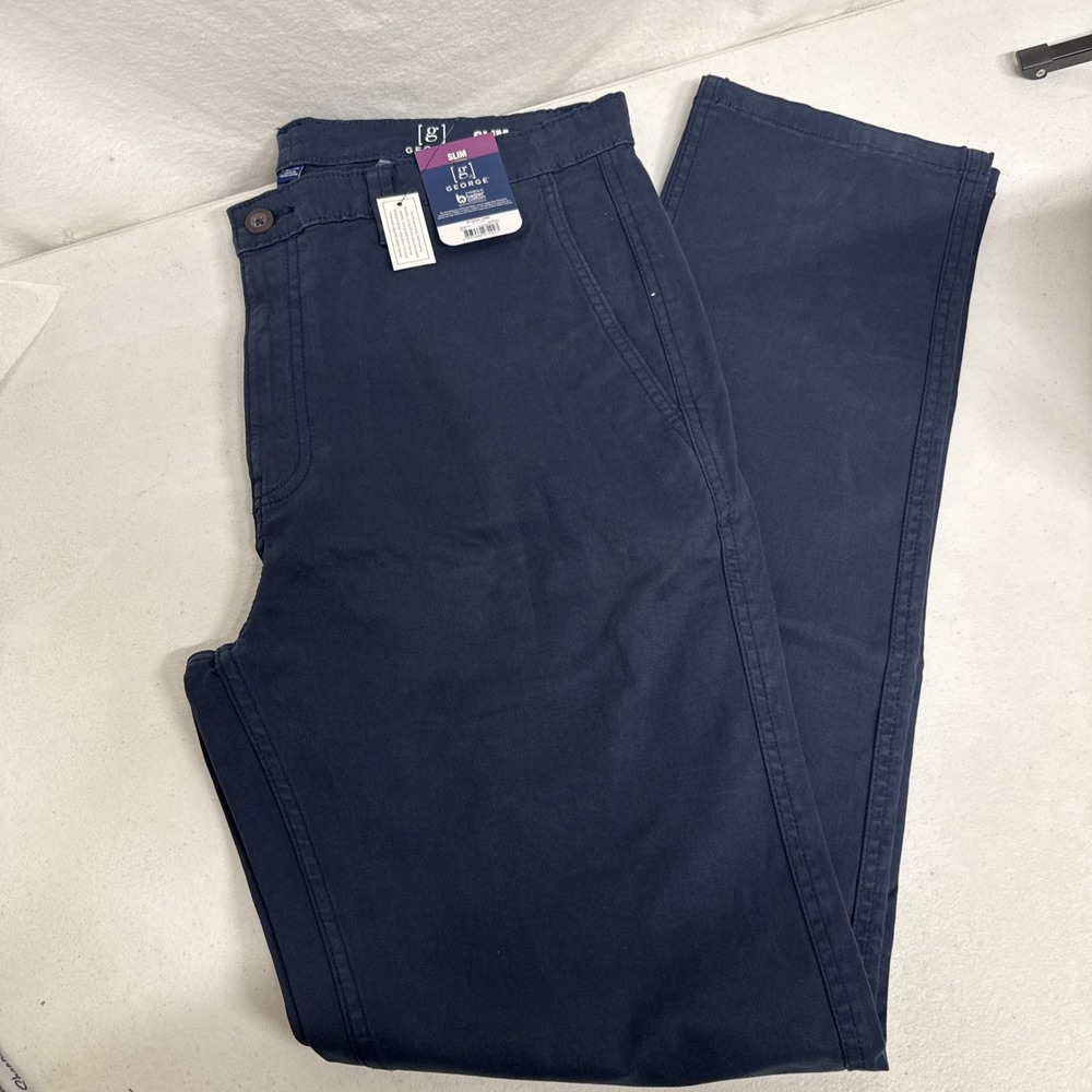George Mens Slim stretch Chino Pants Blue Cove , cotton NWT size 36 x 34